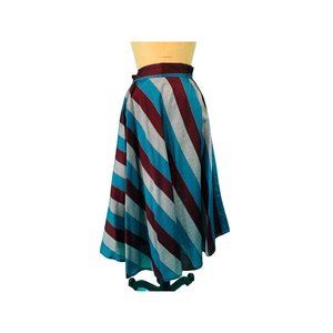 Vintage 1980s Stripe Skirt Blue Gray Burgundy Striped | W 25-30"